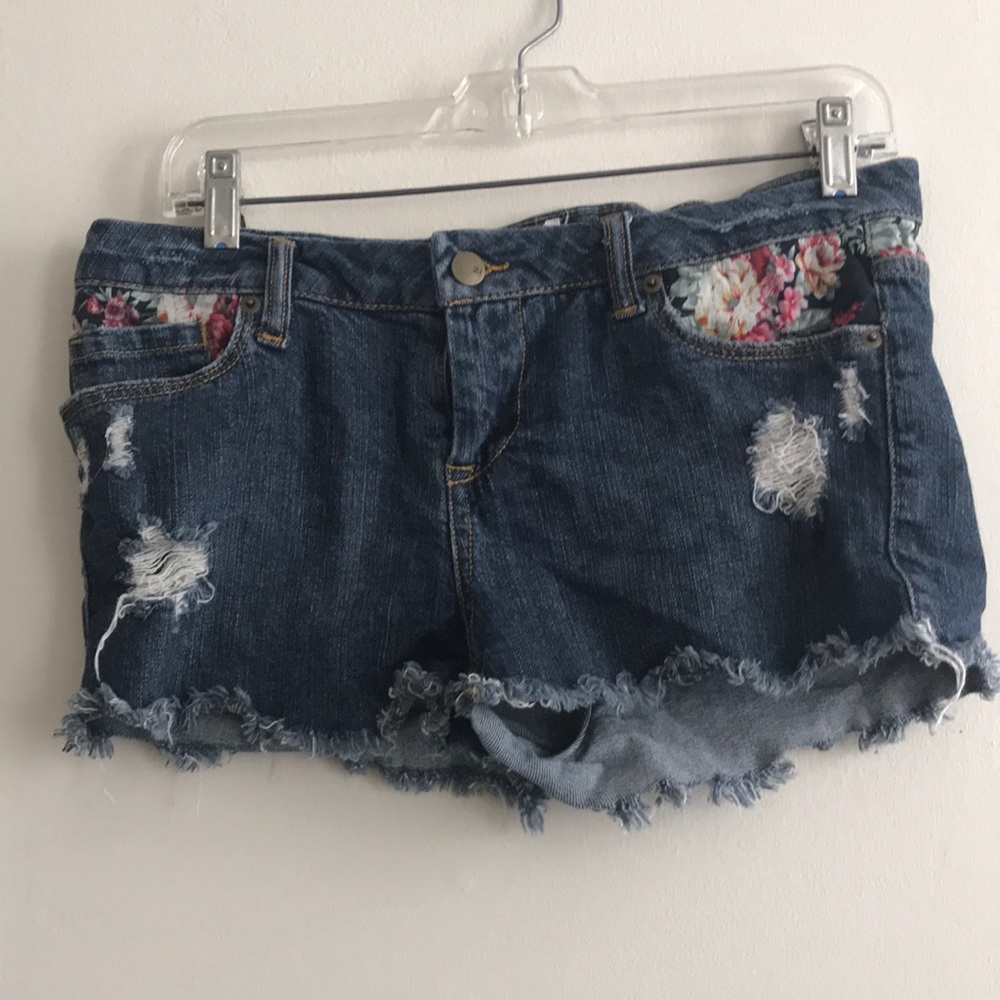 Distressed denim shorts